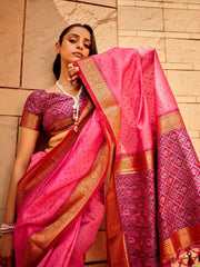 Bright Pink Banarasi Patola Silk Saree - The Dori Store