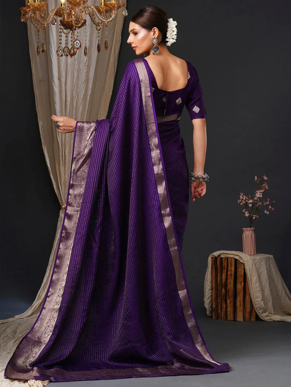 Elegant Purple Designer Zari Woven Unique Saree - The Dori Store