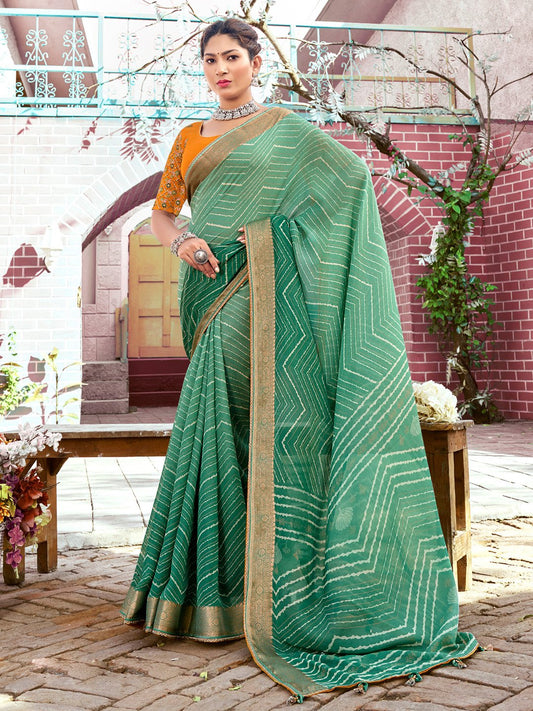 Green Sea Party Wear Georgette Printed Saree