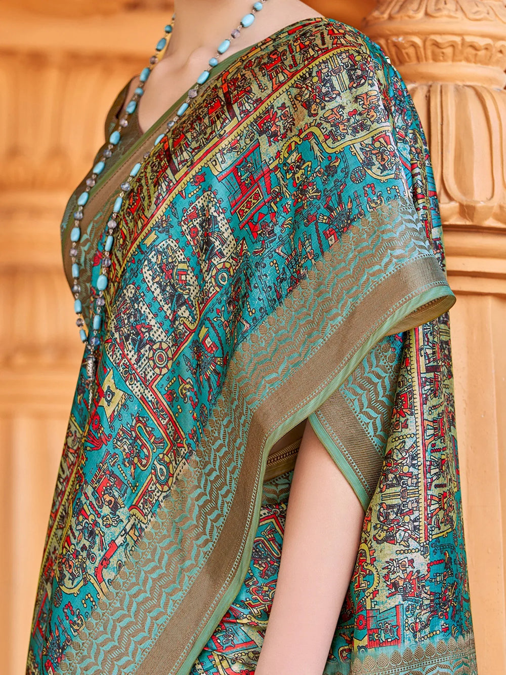 Graceful Blue Digital Print Silk Saree - The Dori Store
