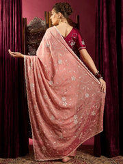 Peach Pink Partywear Chiffon Saree - The Dori Store