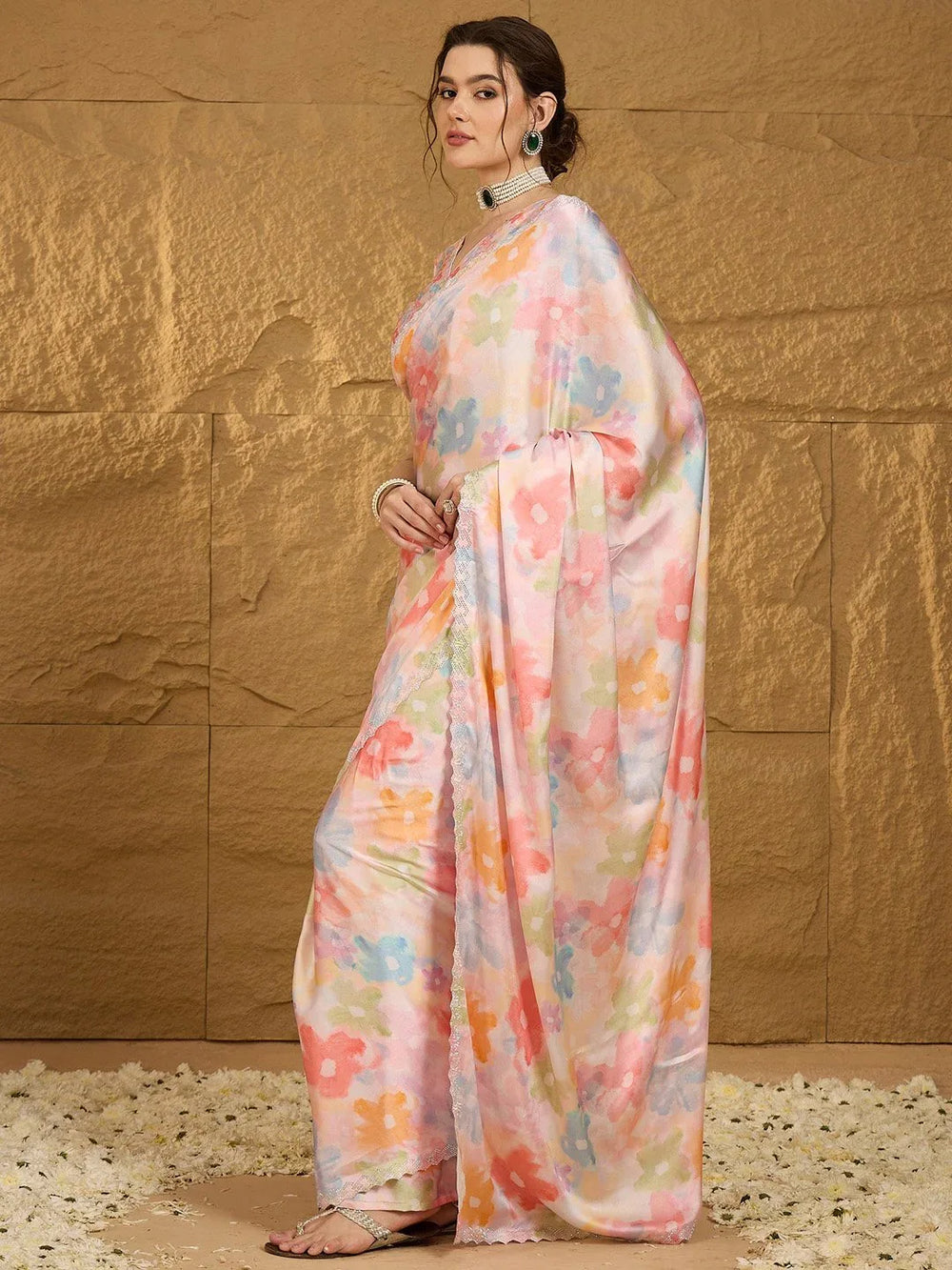 Multicolor Georgette Satin Saree - The Dori Store