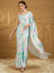 Light Blue Georgette Satin Saree - The Dori Store