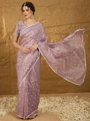 Ethnic Lavender Purple Designer Chiffon Saree - The Dori Store