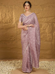 Ethnic Lavender Purple Designer Chiffon Saree - The Dori Store