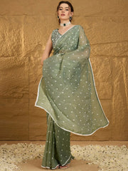 Soft Summer Green Designer Chiffon Saree - The Dori Store
