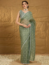 Soft Summer Green Designer Chiffon Saree - The Dori Store