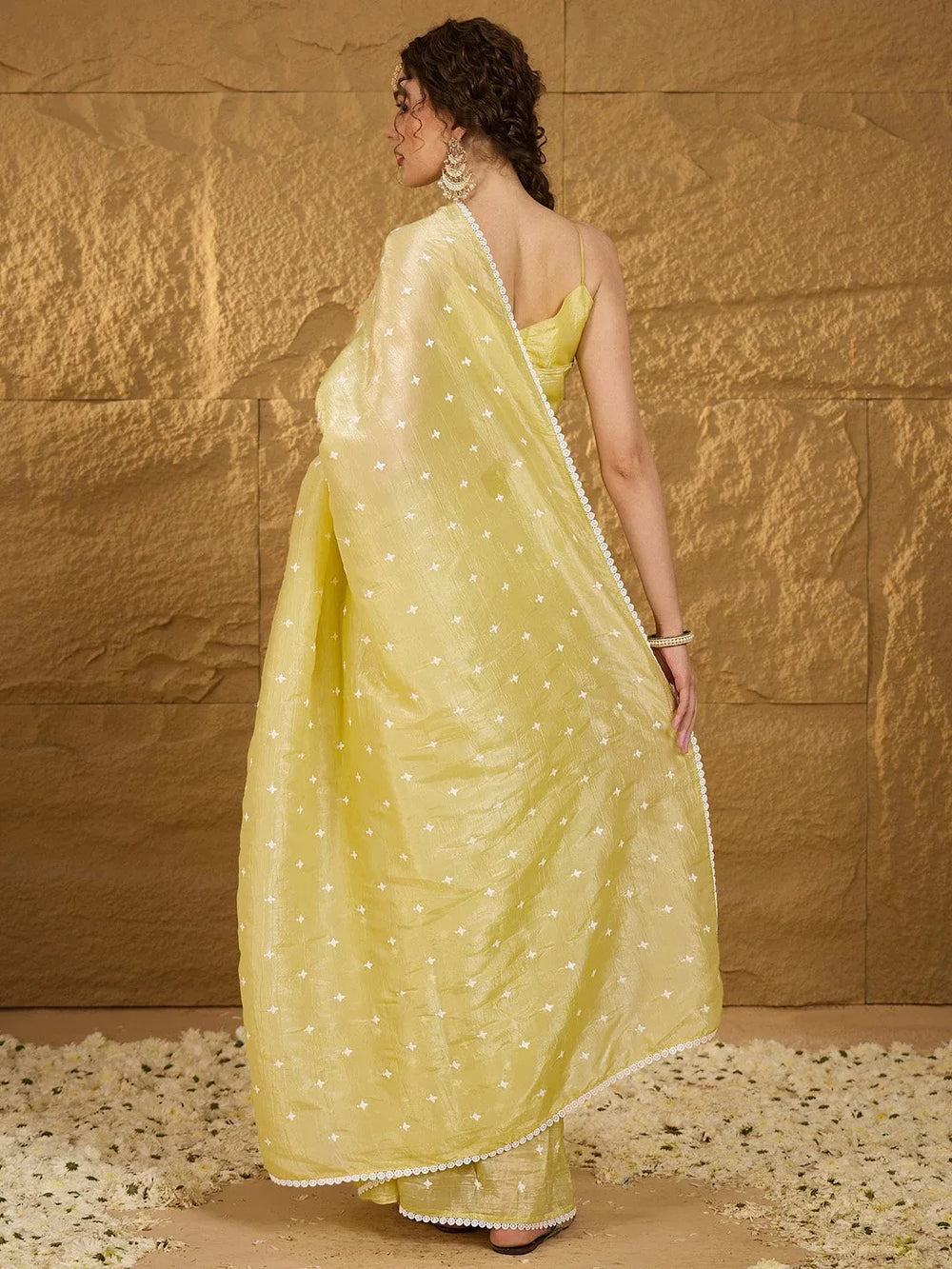 Bright Yellow Designer Soft Chiffon Saree - The Dori Store