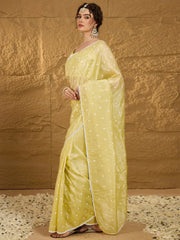 Bright Yellow Designer Soft Chiffon Saree - The Dori Store