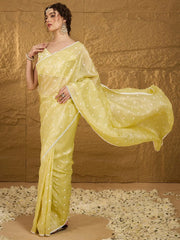 Bright Yellow Designer Soft Chiffon Saree - The Dori Store