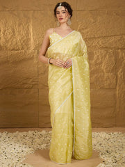 Bright Yellow Designer Soft Chiffon Saree - The Dori Store