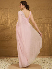 Heritage Pink Sheer Chiffon Lightweight Weave Saree - The Dori Store