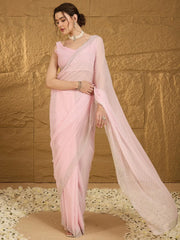 Heritage Pink Sheer Chiffon Lightweight Weave Saree - The Dori Store