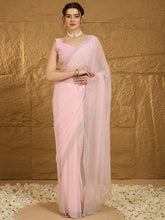 Heritage Pink Sheer Chiffon Lightweight Weave Saree - The Dori Store