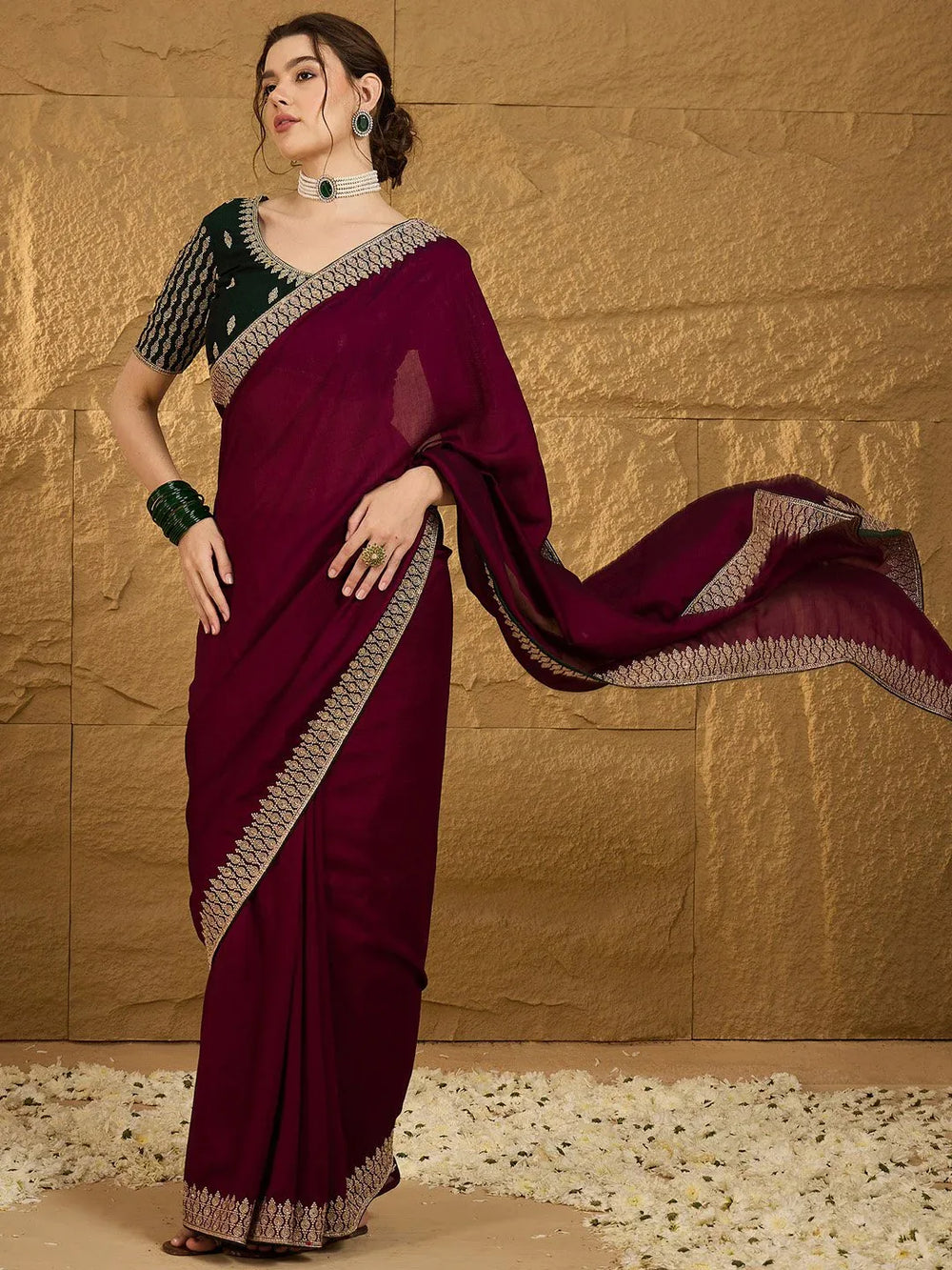 Magenta Designer Georgette Vichitra Silk Saree - The Dori Store
