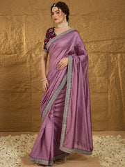 Mauve Designer Georgette Vichitra Silk Saree - The Dori Store