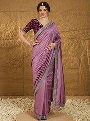 Mauve Designer Georgette Vichitra Silk Saree - The Dori Store