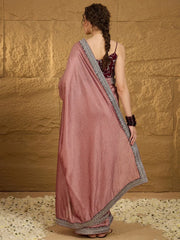 Brown Designer Georgette Vichitra Silk Saree - The Dori Store