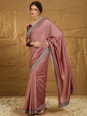 Brown Designer Georgette Vichitra Silk Saree - The Dori Store