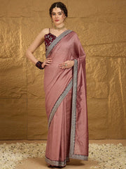 Brown Designer Georgette Vichitra Silk Saree - The Dori Store