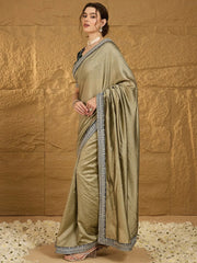 Olive Designer Georgette Vichitra Silk Saree - The Dori Store