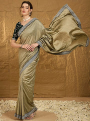 Olive Designer Georgette Vichitra Silk Saree - The Dori Store