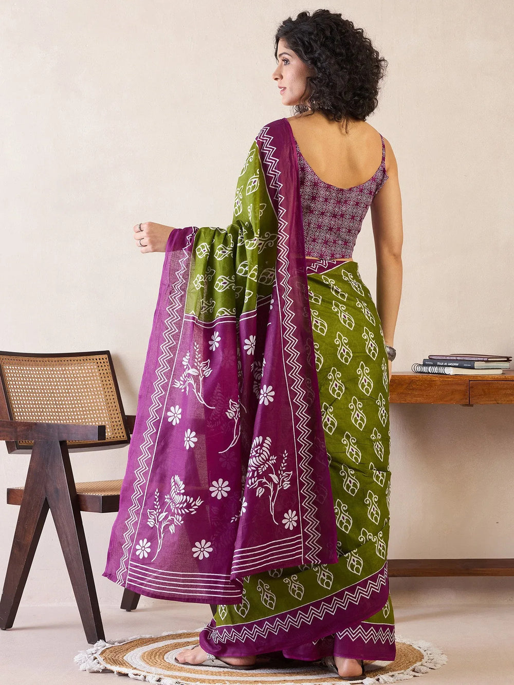 Purplish Green Soft Branded Cotton Saree - The Dori Store