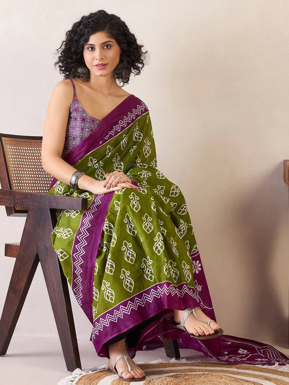 Purplish Green Soft Branded Cotton Saree - The Dori Store