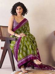 Purplish Green Soft Branded Cotton Saree - The Dori Store