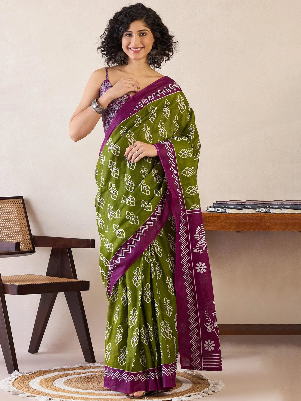 Purplish Green Soft Branded Cotton Saree - The Dori Store