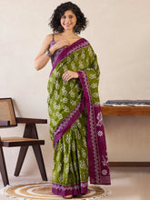 Purplish Green Soft Branded Cotton Saree - The Dori Store
