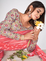 Peach Pink Gotta Patti Georgette Saree - The Dori Store