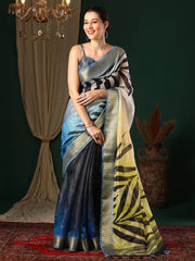 Greyish Blue Organza Designer Saree - The Dori Store