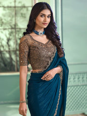 Designer Teal Blue Flowing Georgette Saree - The Dori Store