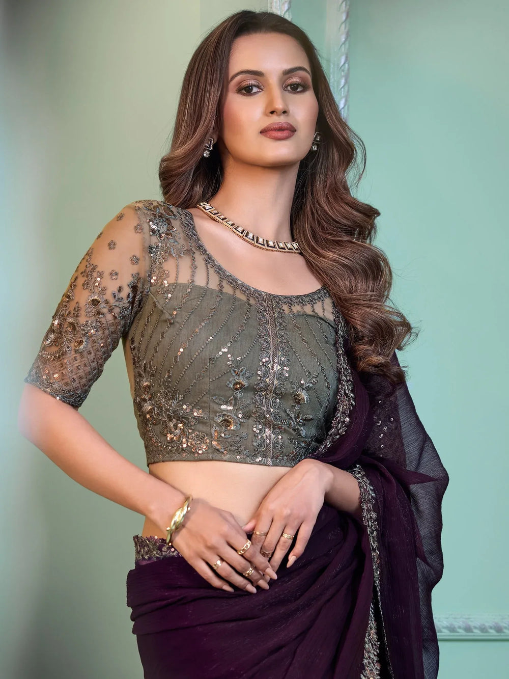 Designer Purple Sheer Chiffon Saree - The Dori Store