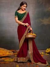 Pink Party Wear Satin Silk Embroidered Saree - The Dori Store