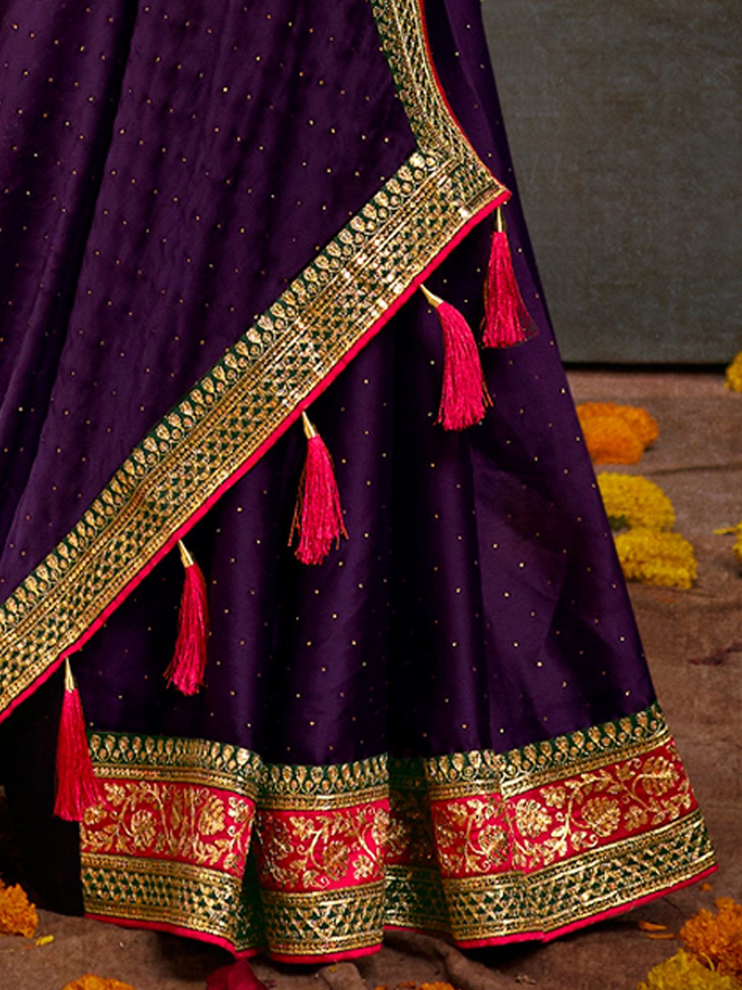 Purple Party Wear Satin Silk Embroidered Saree