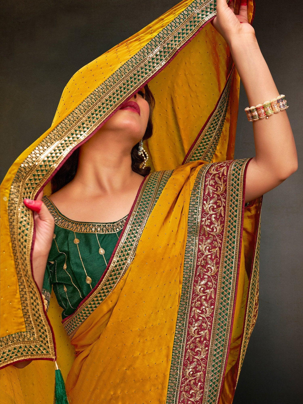 Elegant Yellow Georgette Satin Saree - The Dori Store