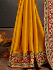 Elegant Yellow Georgette Satin Saree - The Dori Store