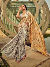 Golden White Crepe Digital Printed Silk Saree - The Dori Store