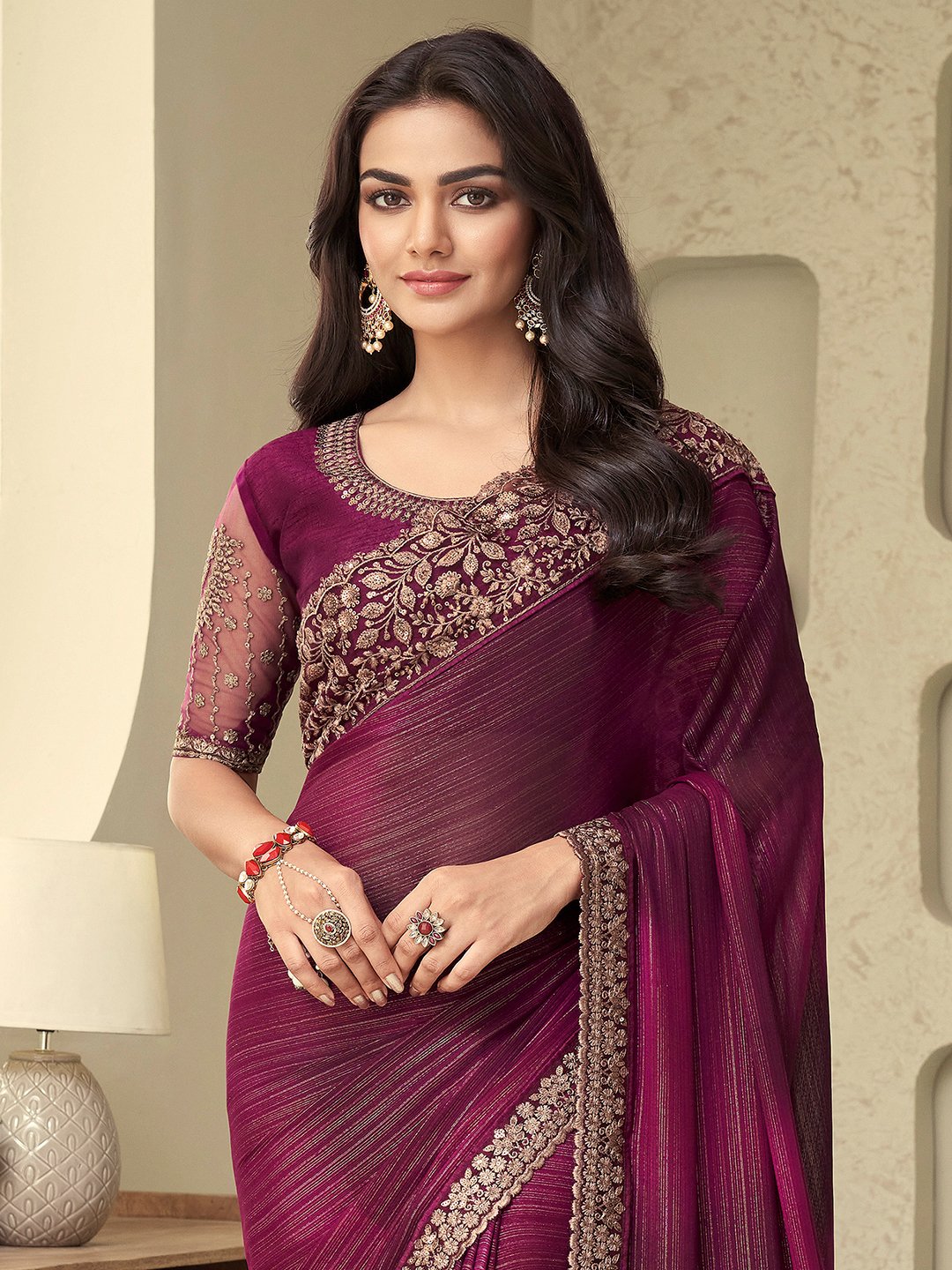 Purple Party Wear Georgette Embellished Saree