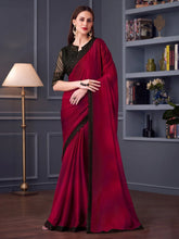 Black and Maroon Satin Silk Saree - The Dori Store