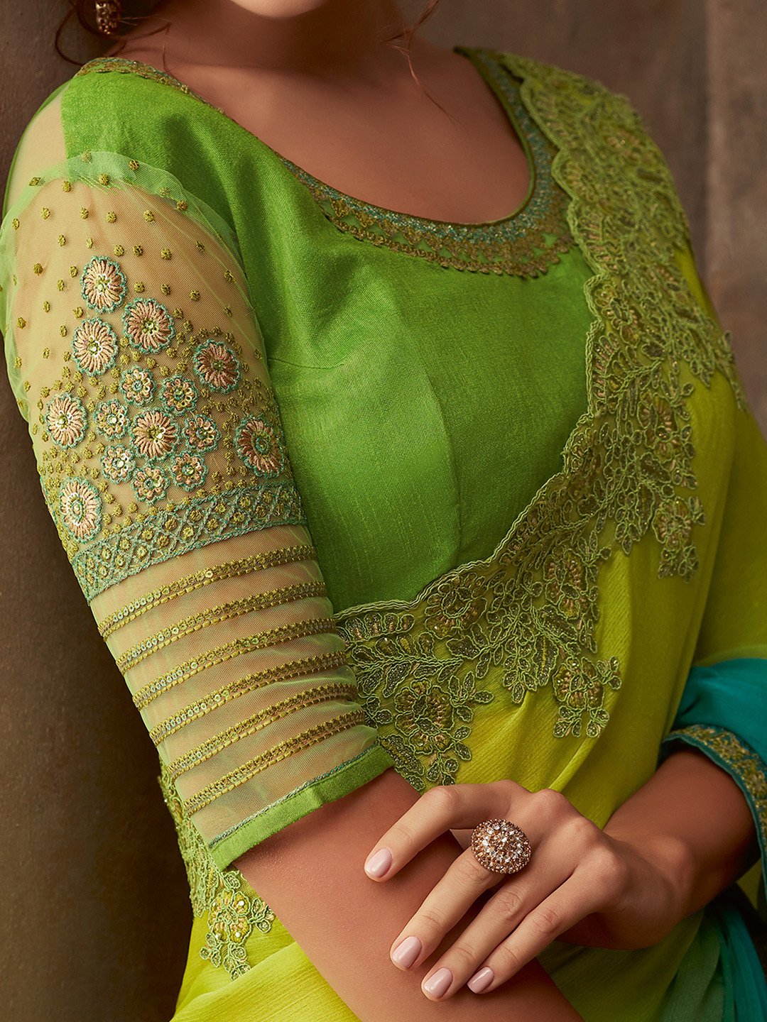 Light Party Wear Pure Chiffon Embellished Saree