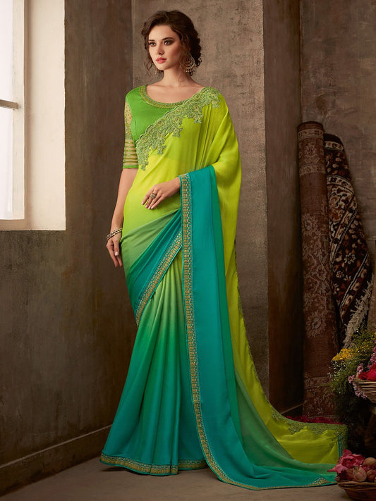 Blue Light Party Wear Pure Chiffon Embellished Saree