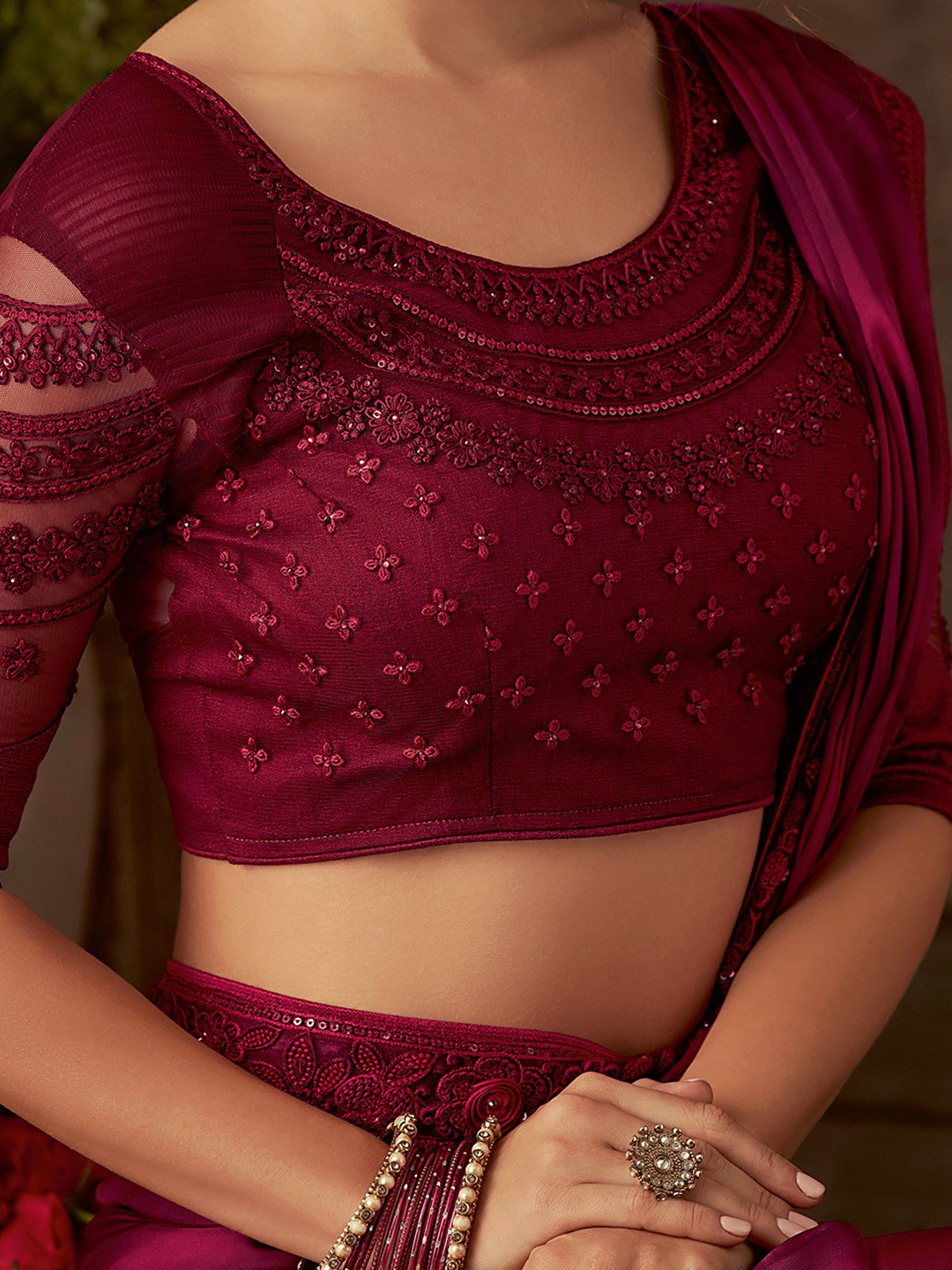Magenta Party Wear Pure Chiffon Embellished Saree