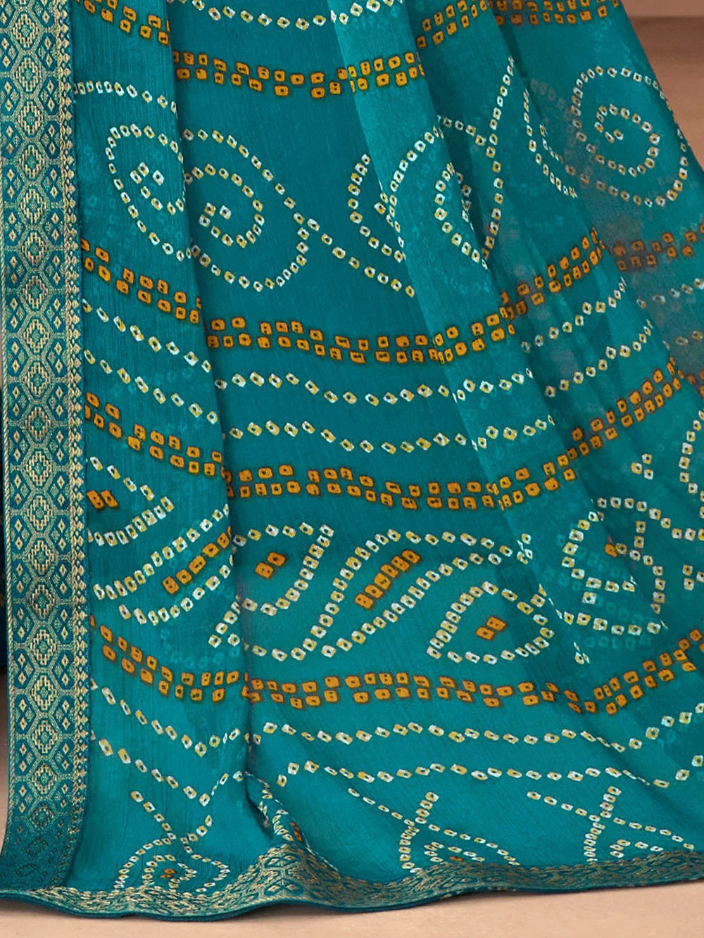 Teal Blue Printed Chiffon Saree - The Dori Store