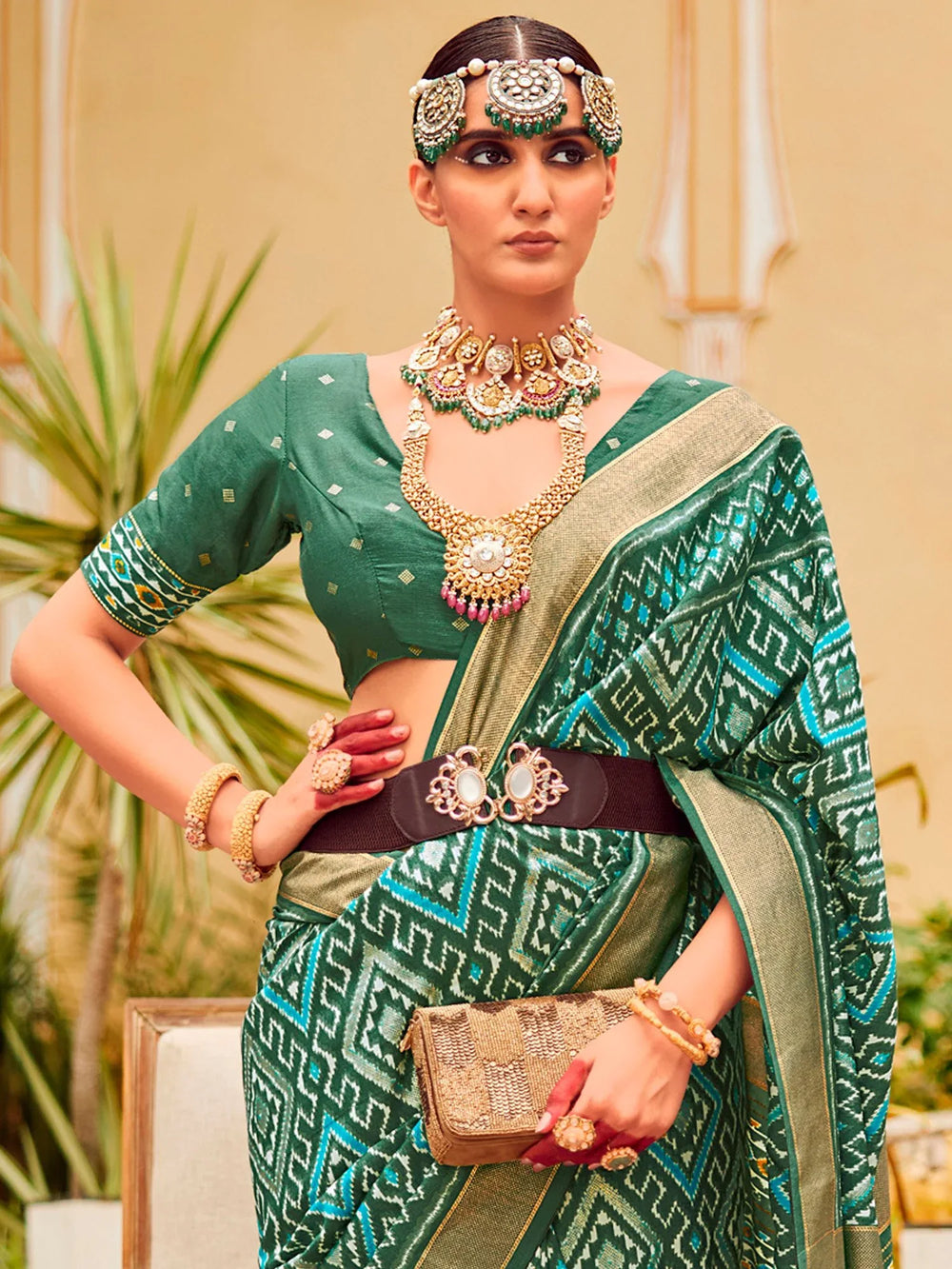 Sea Green Patola Silk Saree - The Dori Store