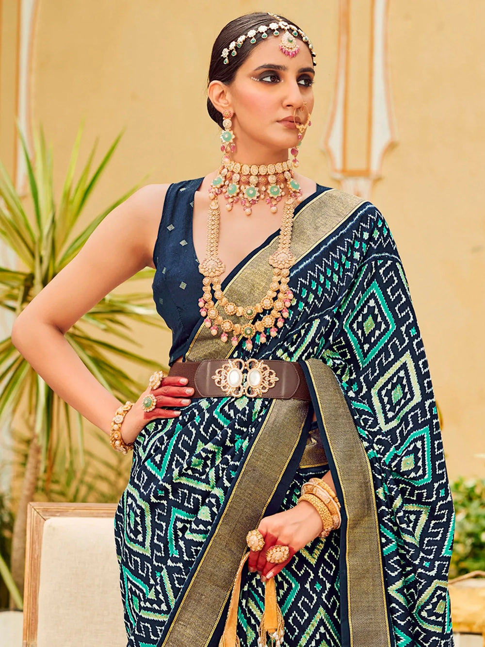 Navy Blue Patola Silk Saree - The Dori Store