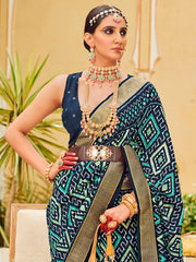 Navy Blue Patola Silk Saree - The Dori Store