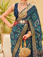 Navy Blue Patola Silk Saree - The Dori Store